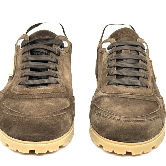 PRADA Mens Trail Triangle Logo Suede Lace Up Low Top Sneakers Shoes Moro - Picture 8 of 15